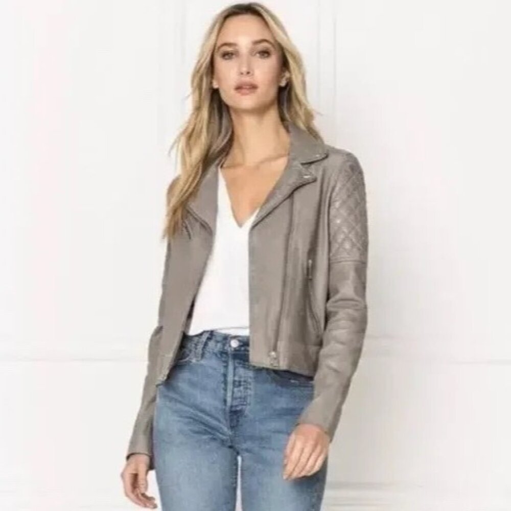 NWT Lamarque Quilted Leather Jacket Marilla Size XS Gravel Grey $675 - Picture 11 of 16